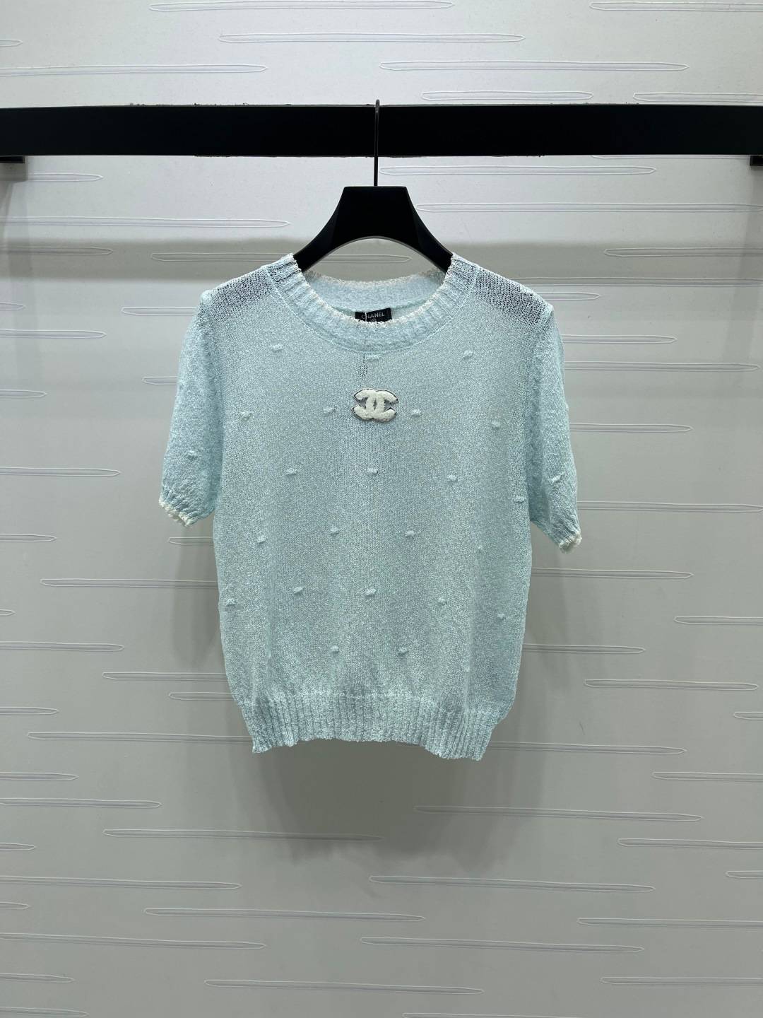 CHANEL シャネル ニット半袖 クルーネック リブニット ブルー