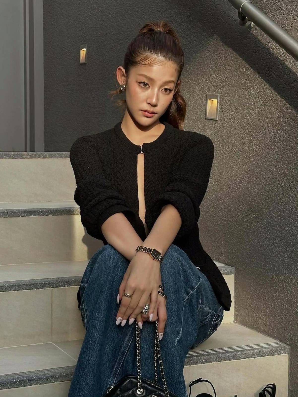 CHANEL シャネル ニットカーディガン 長袖 ロング丈 ブラック