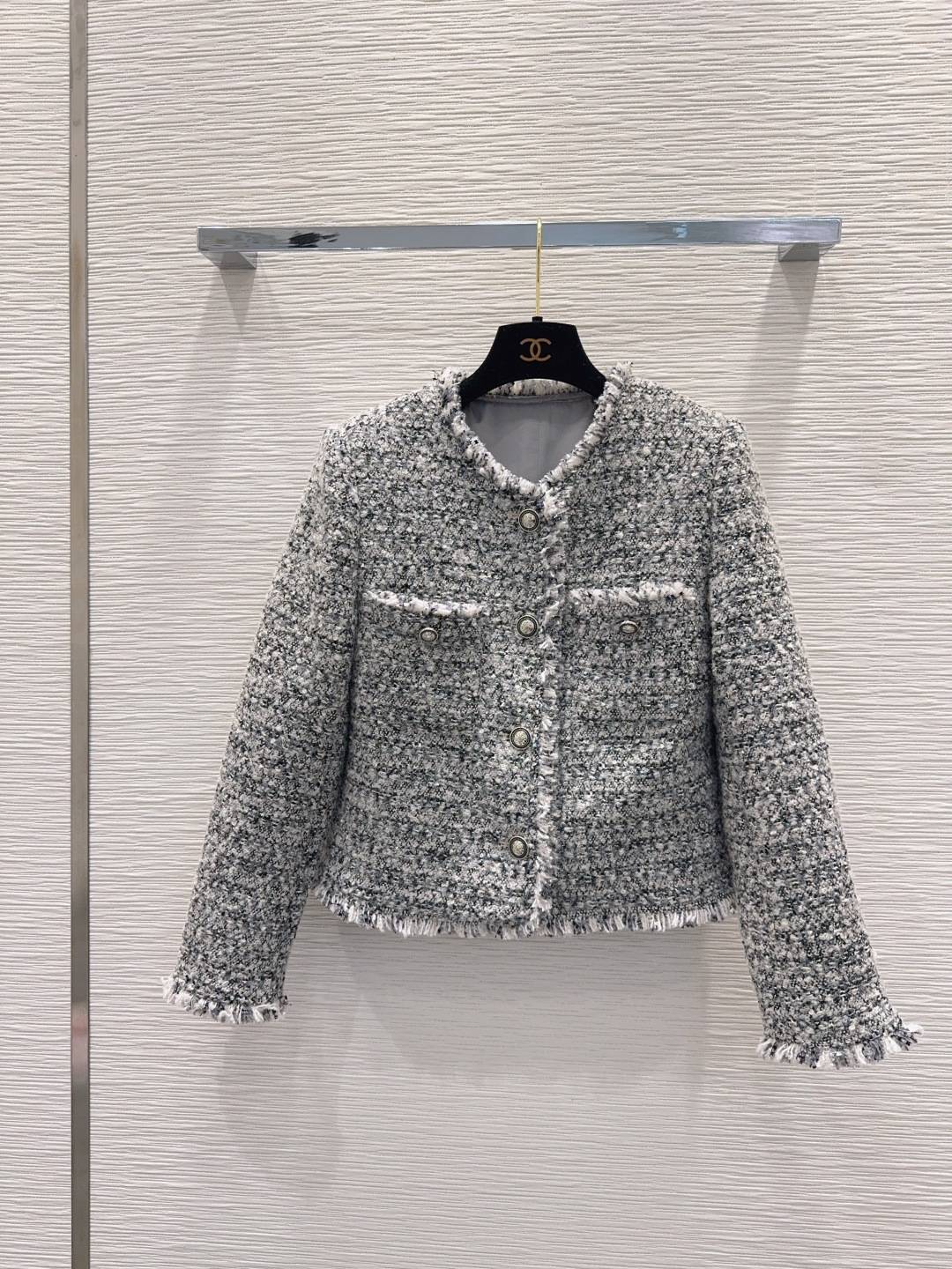 CHANEL シャネル ツイードジャケット テーラード ノーカラー グレー