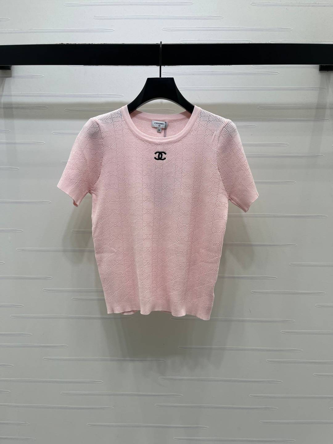 CHANEL シャネル ニット半袖 クルーネック リブニット ピンク
