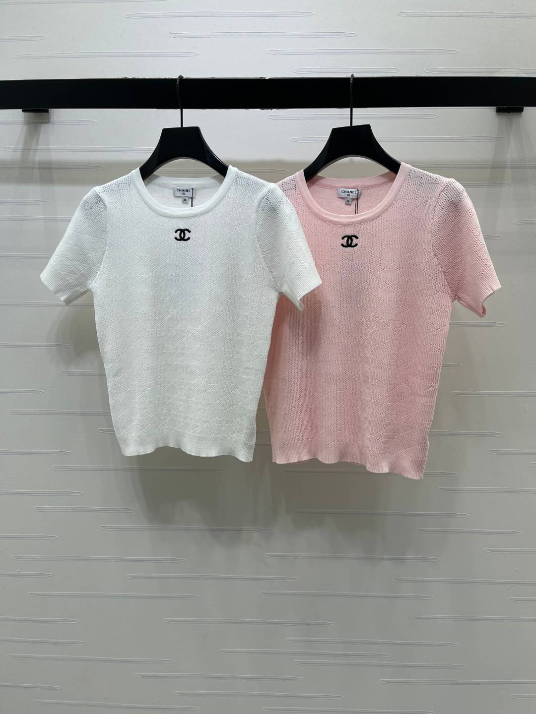CHANEL シャネル 半袖 リブニット ホワイト ベージュ