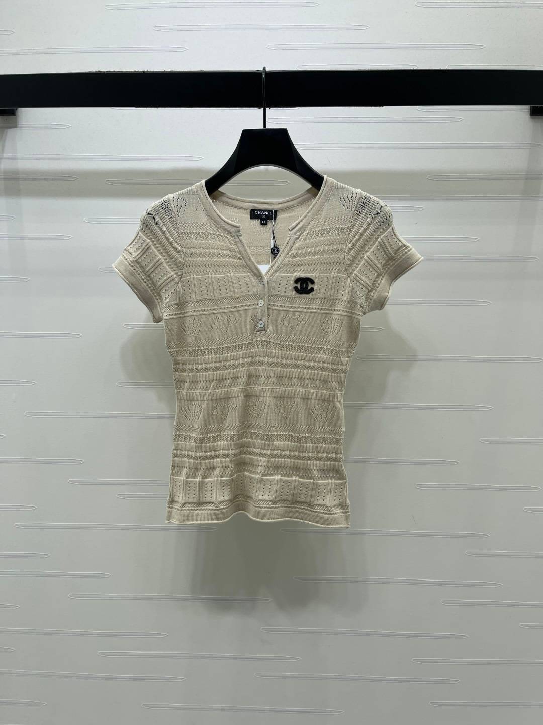 CHANEL シャネル ニットカーディガン Vネック 半袖 ベージュ