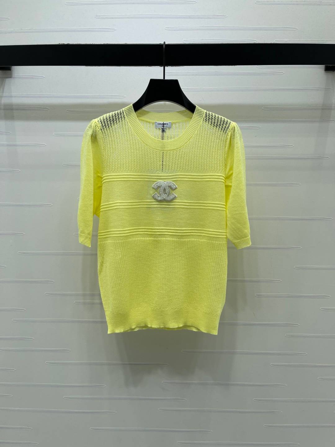 CHANEL シャネル ニットカーディガン ショート丈 半袖 イエロー