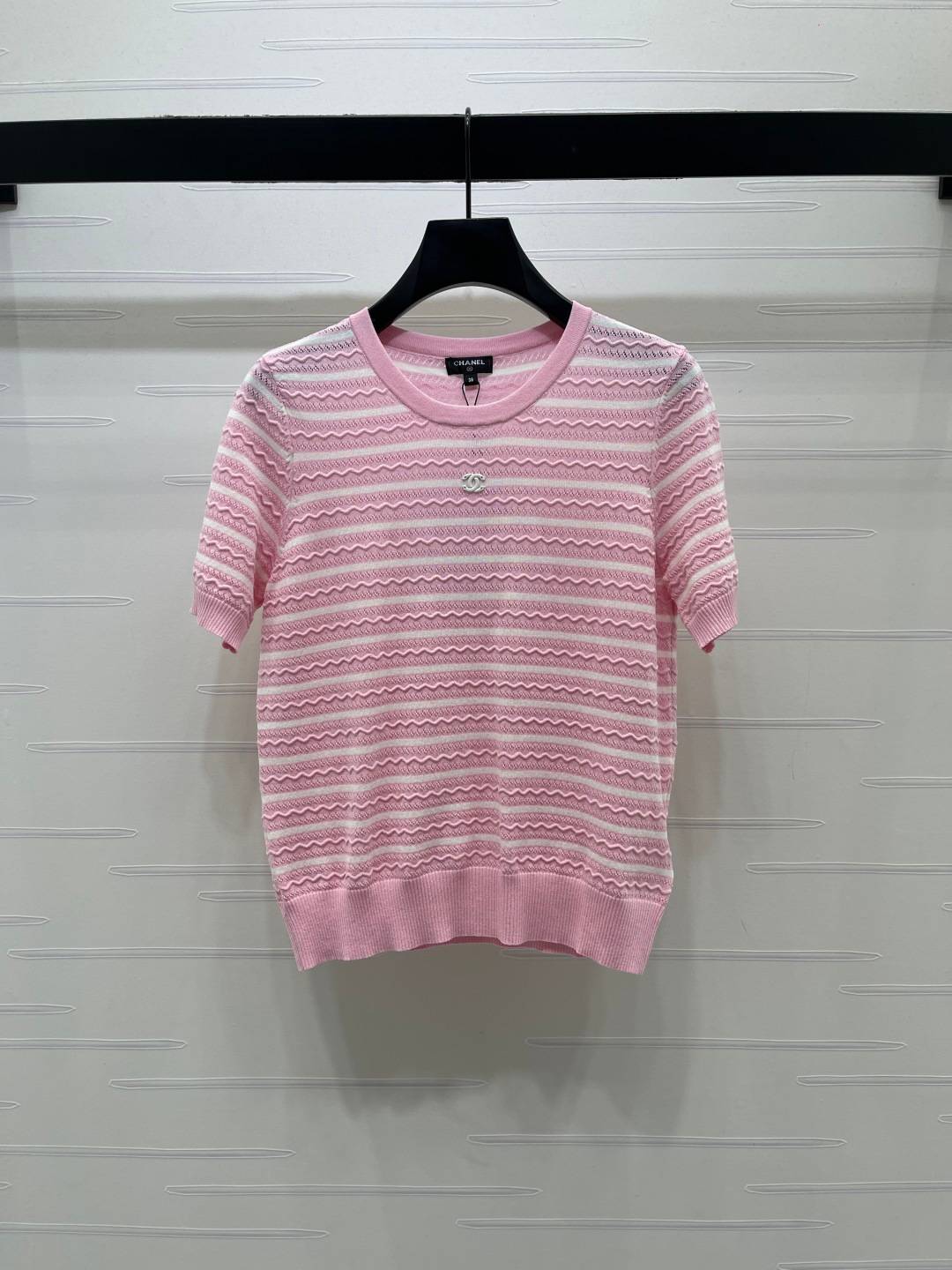 CHANEL シャネル ニットカーディガン 半袖 ロング丈 ピンク