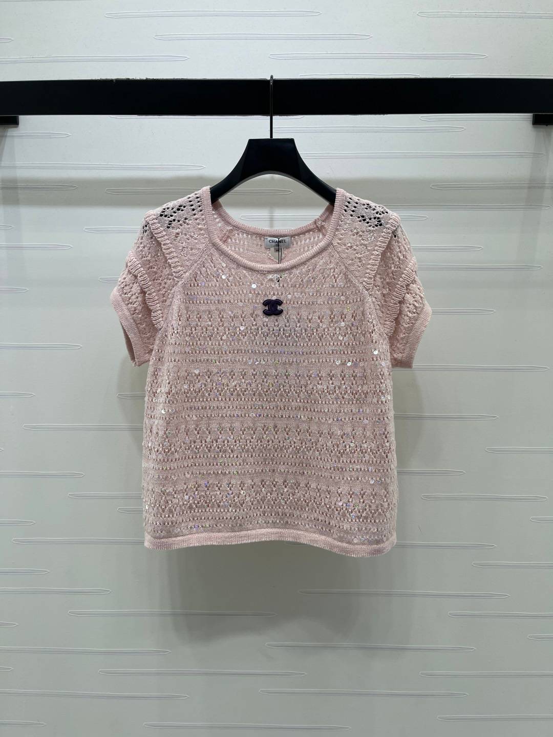 CHANEL シャネル ニットカーディガン 半袖 クルーネック ピンク