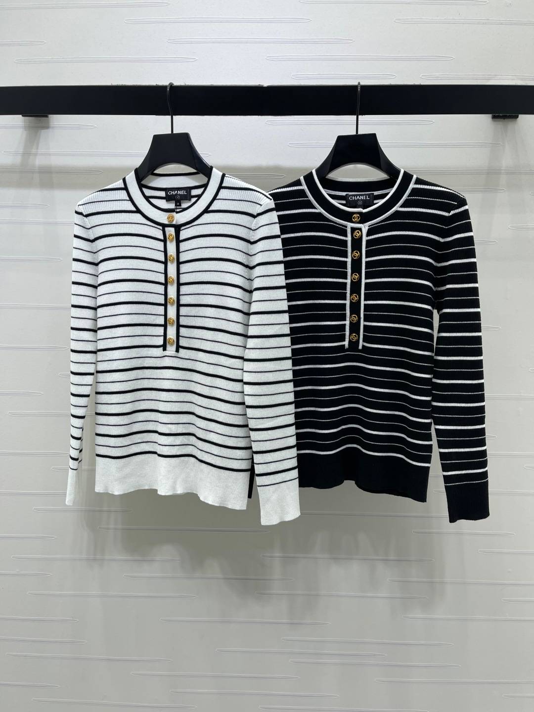 CHANEL シャネル リブニット 長袖 ボタン ブラック ホワイト