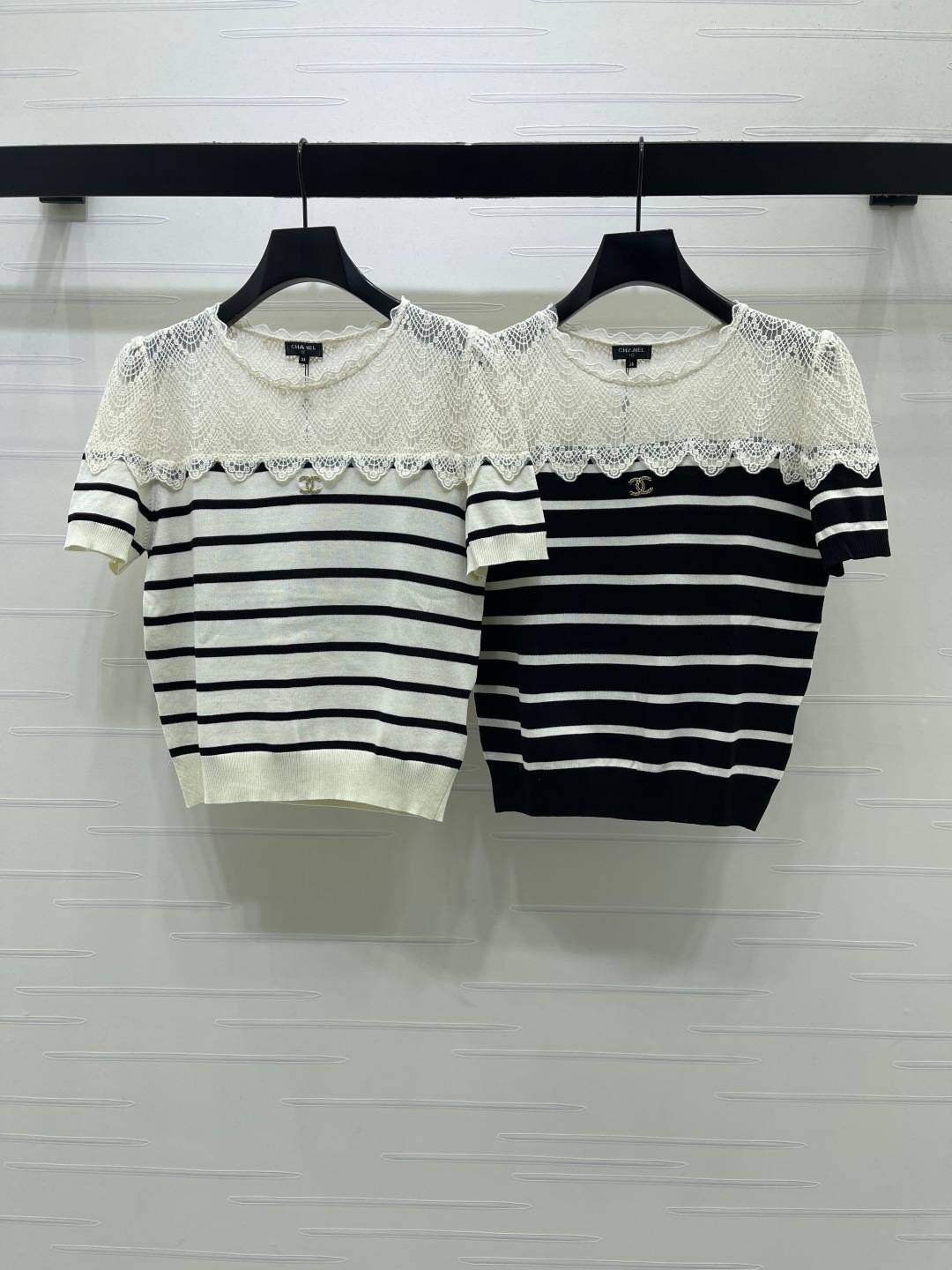 CHANEL シャネル ニット半袖 クルーネック ショート丈 ブラック ホワイト