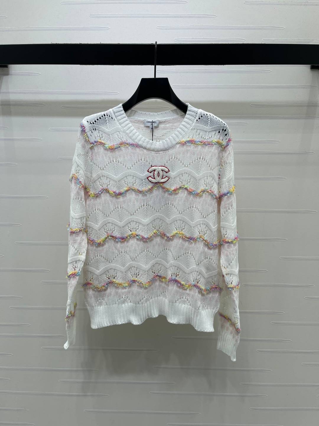 CHANEL シャネル リブニット 長袖 クルーネック ホワイト