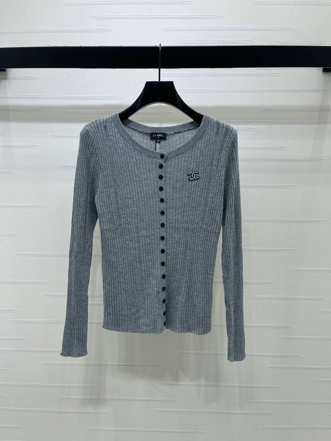 CHANEL シャネル ニットカーディガン 長袖 クルーネック ブラック