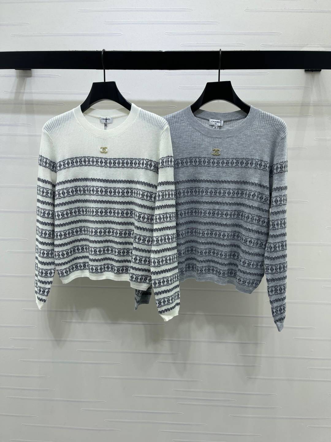 CHANEL シャネル ニットカーディガン 長袖 クルーネック ブラック ベージュ