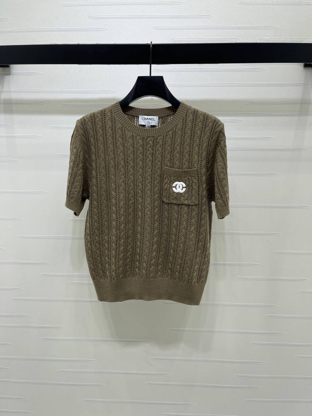CHANEL シャネル ニットカーディガン クルーネック 半袖 ベージュ