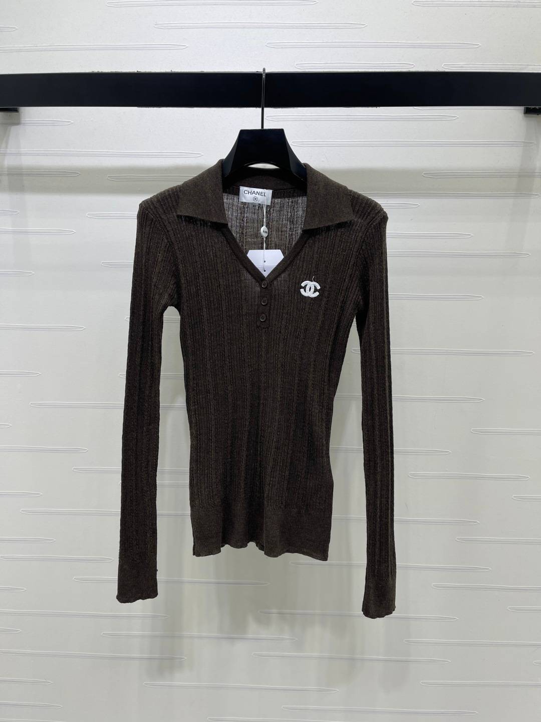 CHANEL シャネル リブニット 長袖 Vネック ブラック