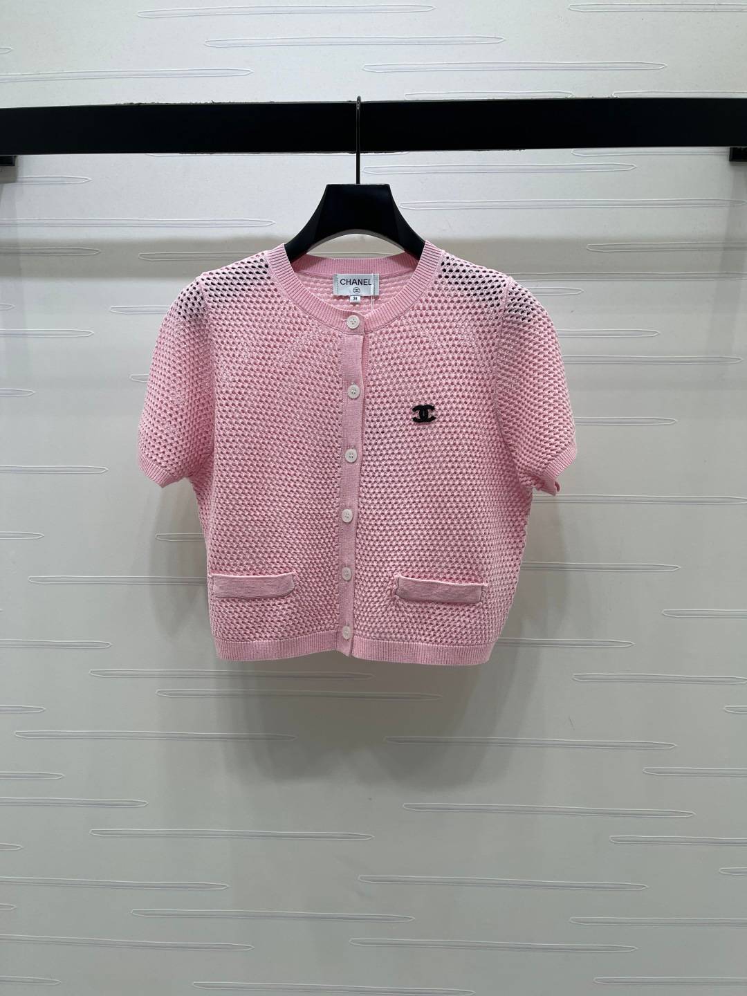 CHANEL シャネル ニットカーディガン 半袖 ロング丈 ピンク