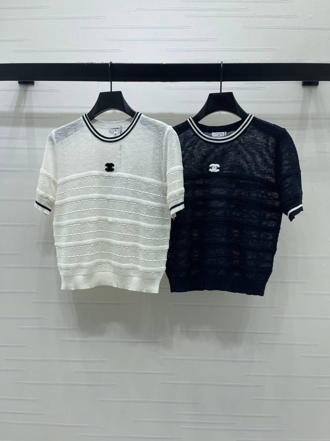CHANEL シャネル リブニット 半袖 ブラック ベージュ