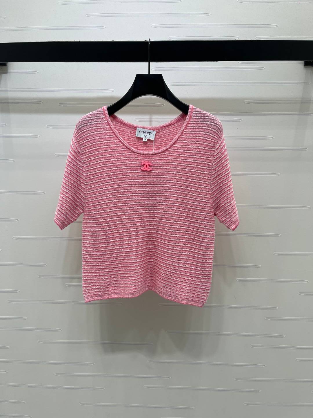 CHANEL シャネル ニットカーディガン クルーネック 半袖 ピンク