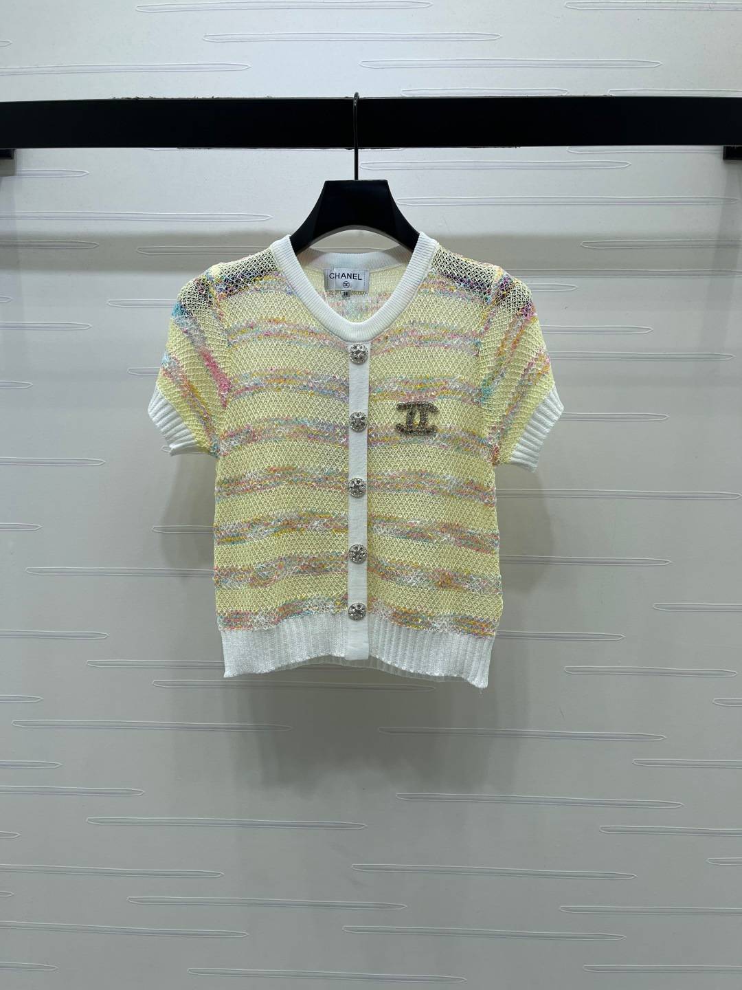 CHANEL シャネル ニットカーディガン 半袖 クルーネック ピンク