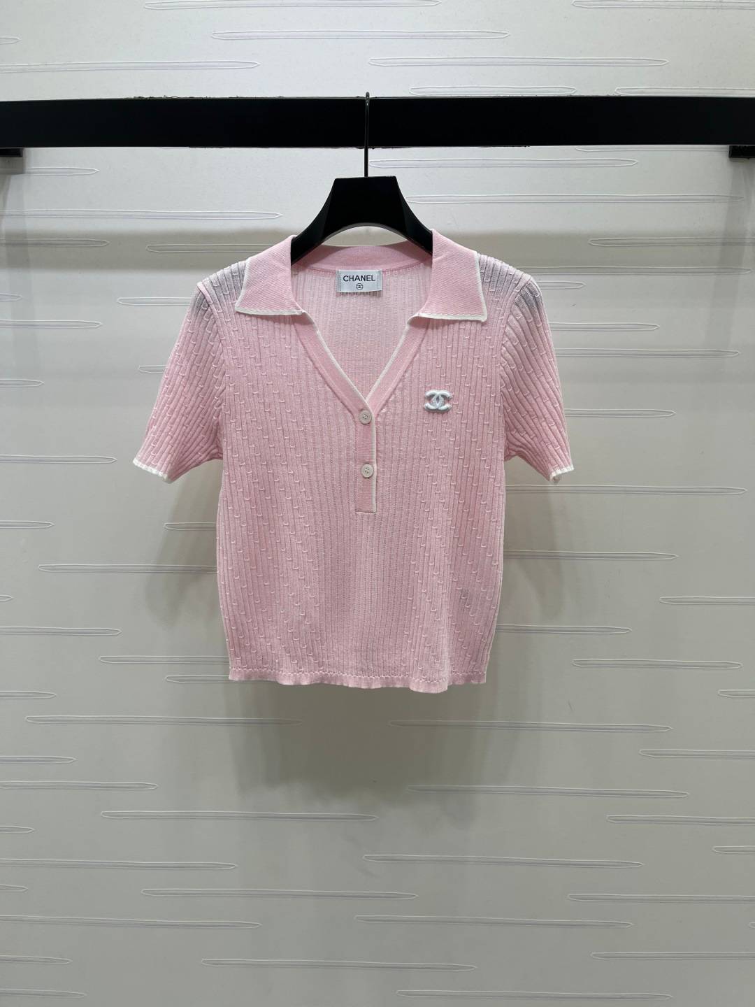 CHANEL シャネル ニットジャケット 半袖 Vネック ピンク