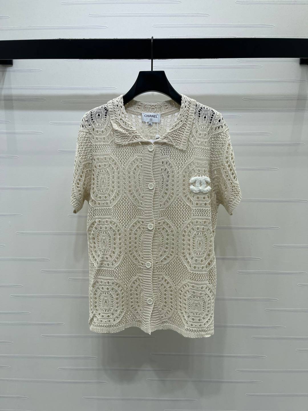 CHANEL シャネル ニットカーディガン 半袖 ボタン クルーネック ベージュ