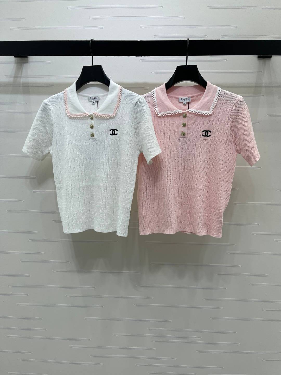 CHANEL シャネル ニットジャケット 半袖 ボタン ホワイト ピンク