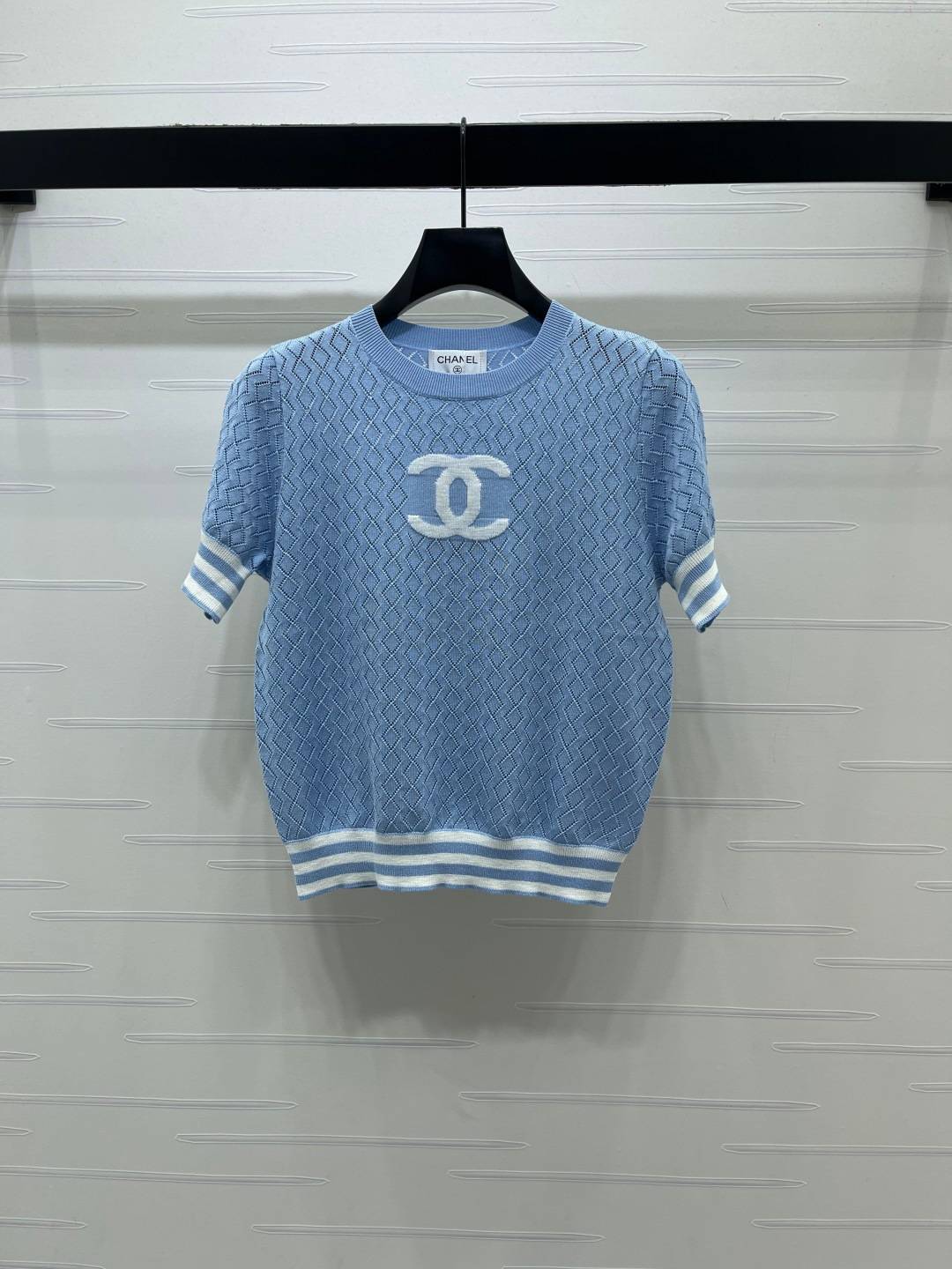 CHANEL シャネル ニットジャケット 半袖 ロング丈 ブルー