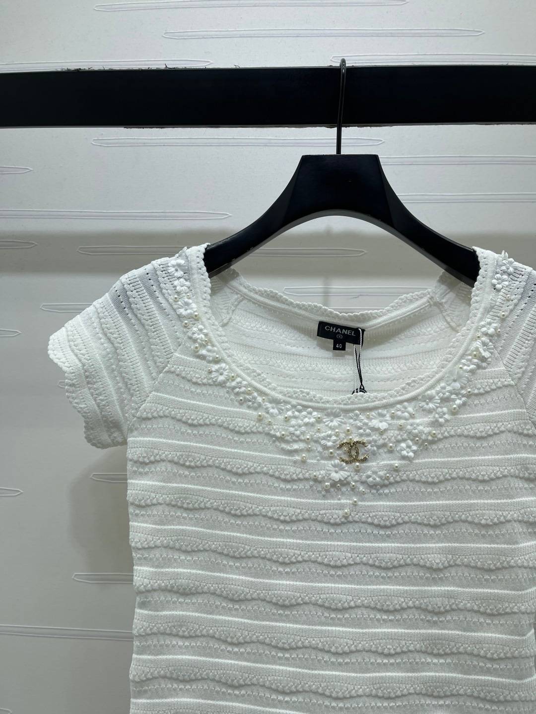 CHANEL シャネル ニットカーディガン 半袖 黒 白
