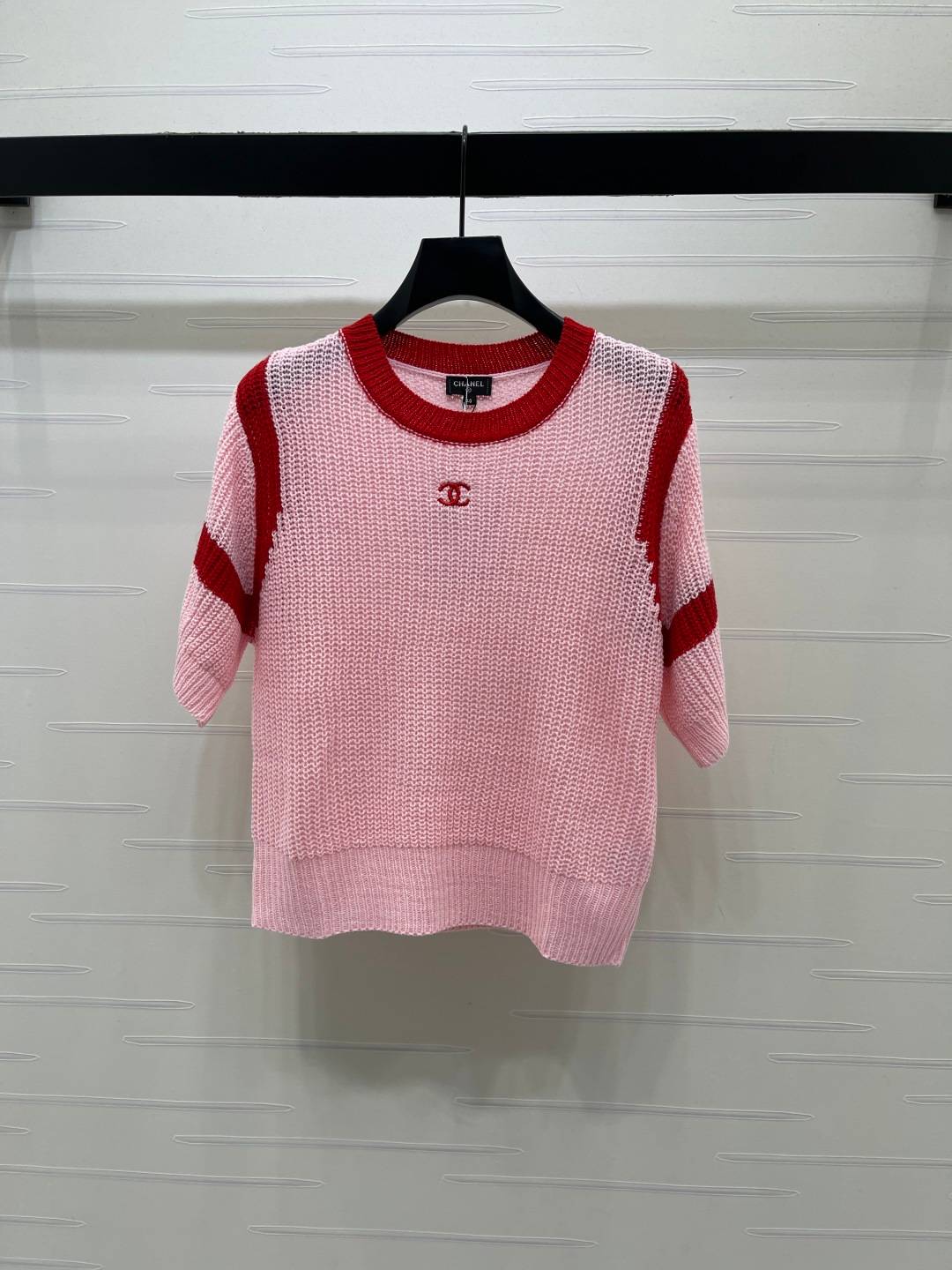 CHANEL シャネル ニットカーディガン 半袖 ロング丈 ピンク