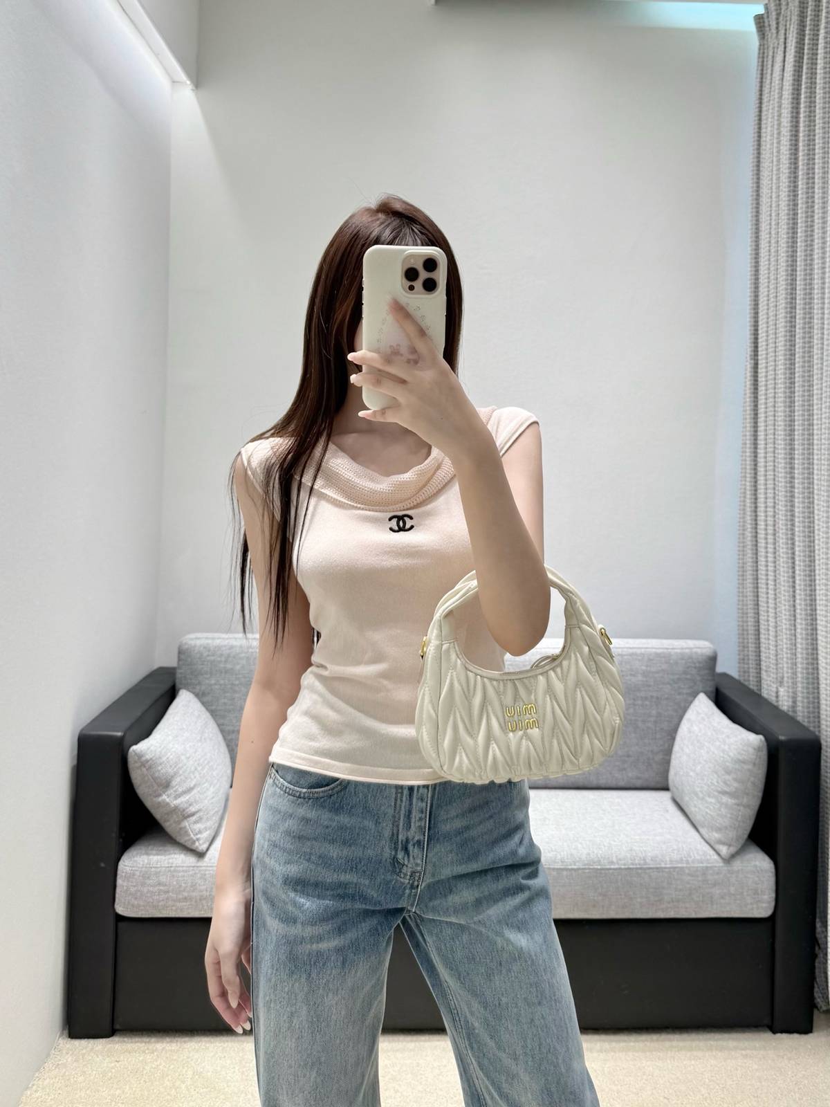CHANEL シャネル ニット オフショル ノースリーブ ベージュ