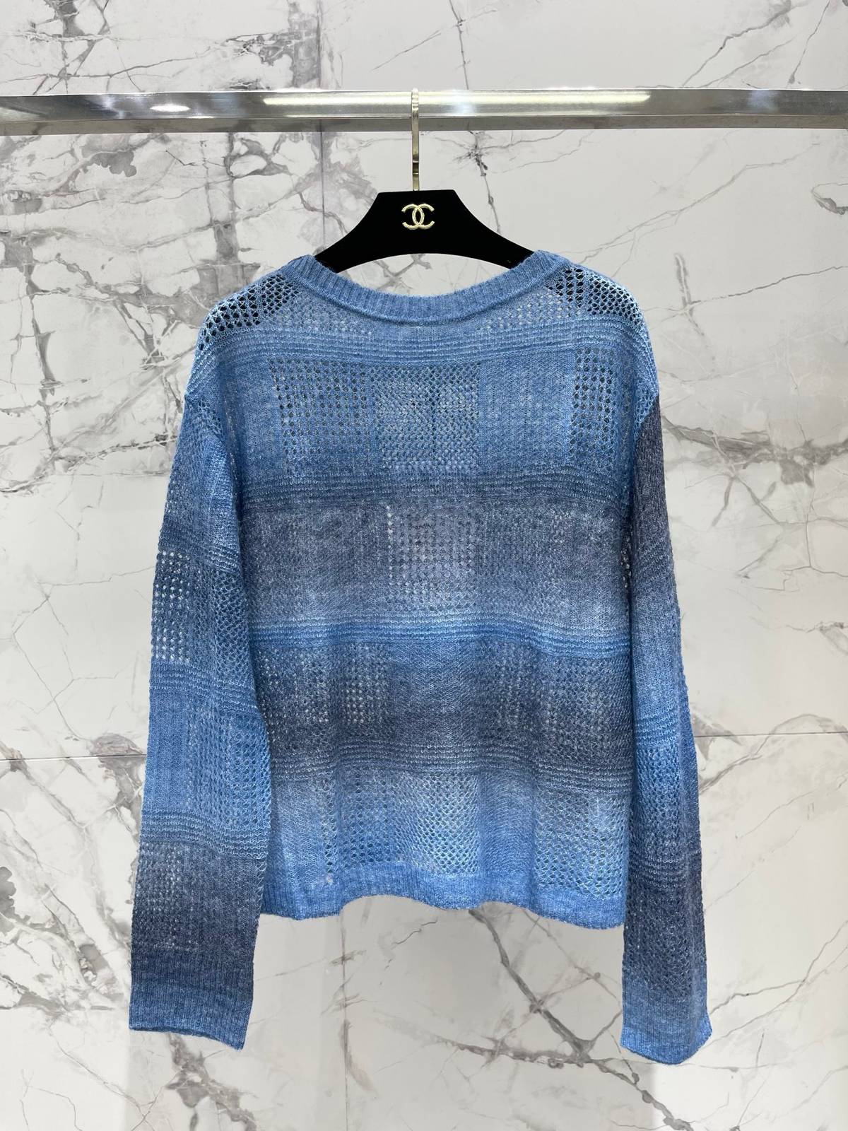 CHANEL シャネル ニットカーディガン 長袖 クルーネック ブルー