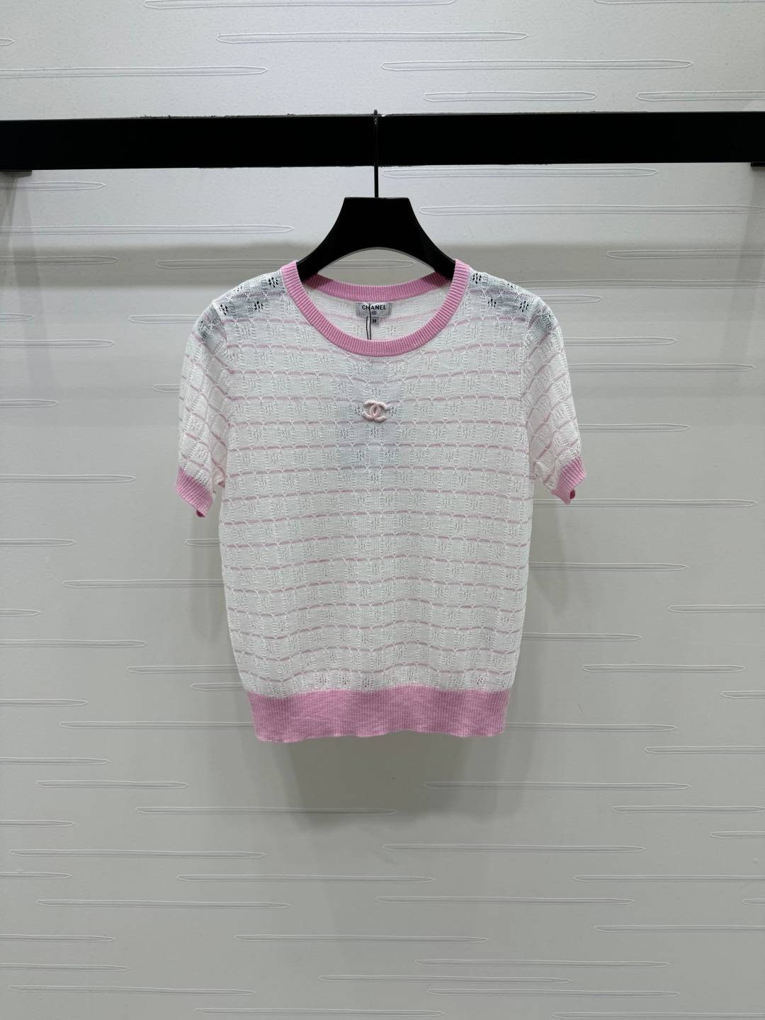 CHANEL シャネル ニットジャケット 半袖 クルーネック ピンク