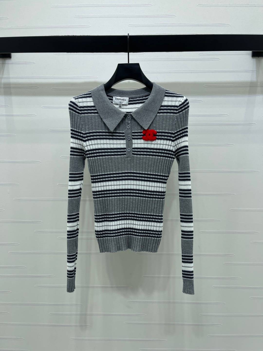 CHANEL シャネル ニットカーディガン 長袖 リブニット グレー