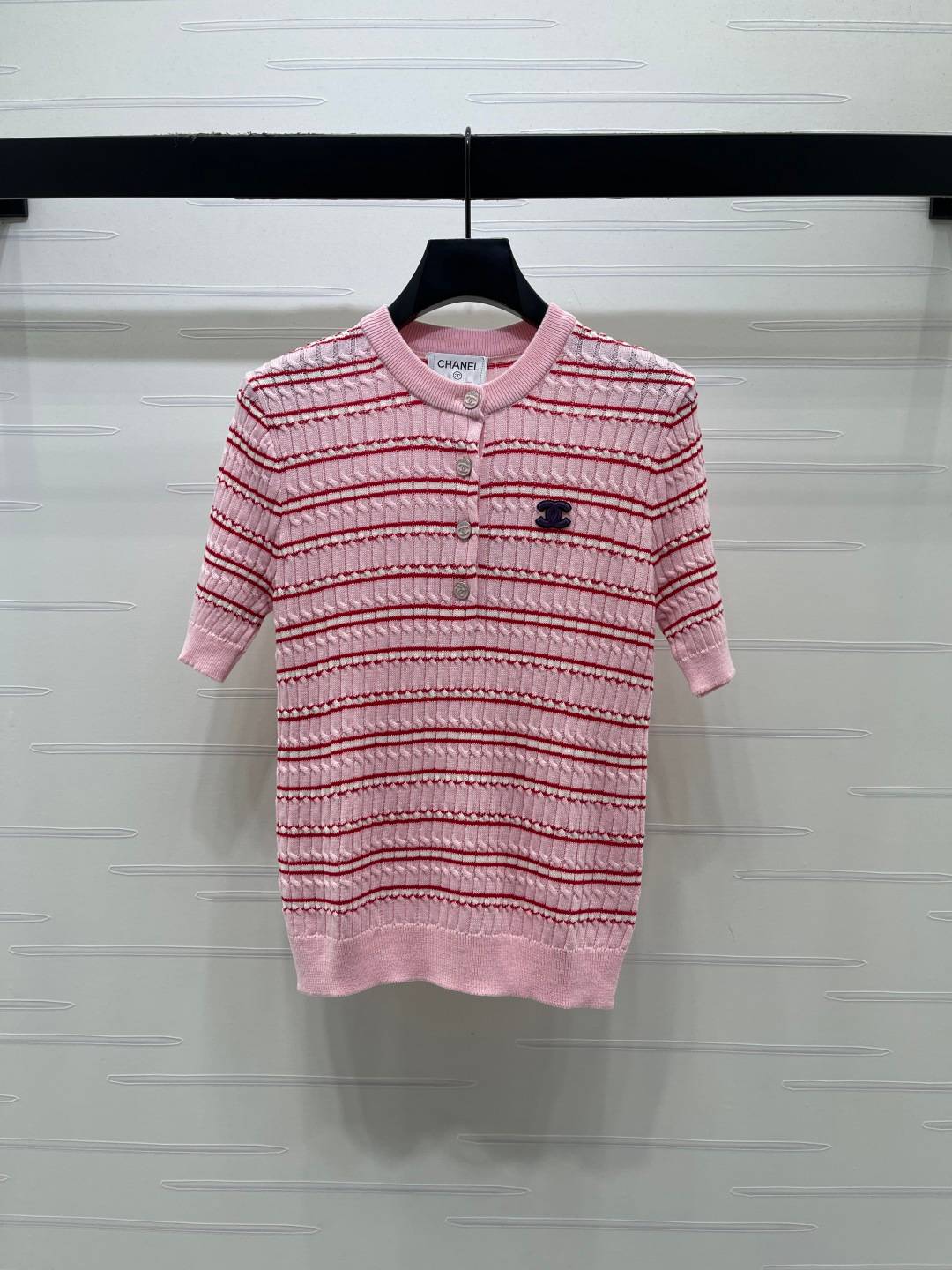 CHANEL シャネル ニットジャケット ボタン 半袖 ピンク