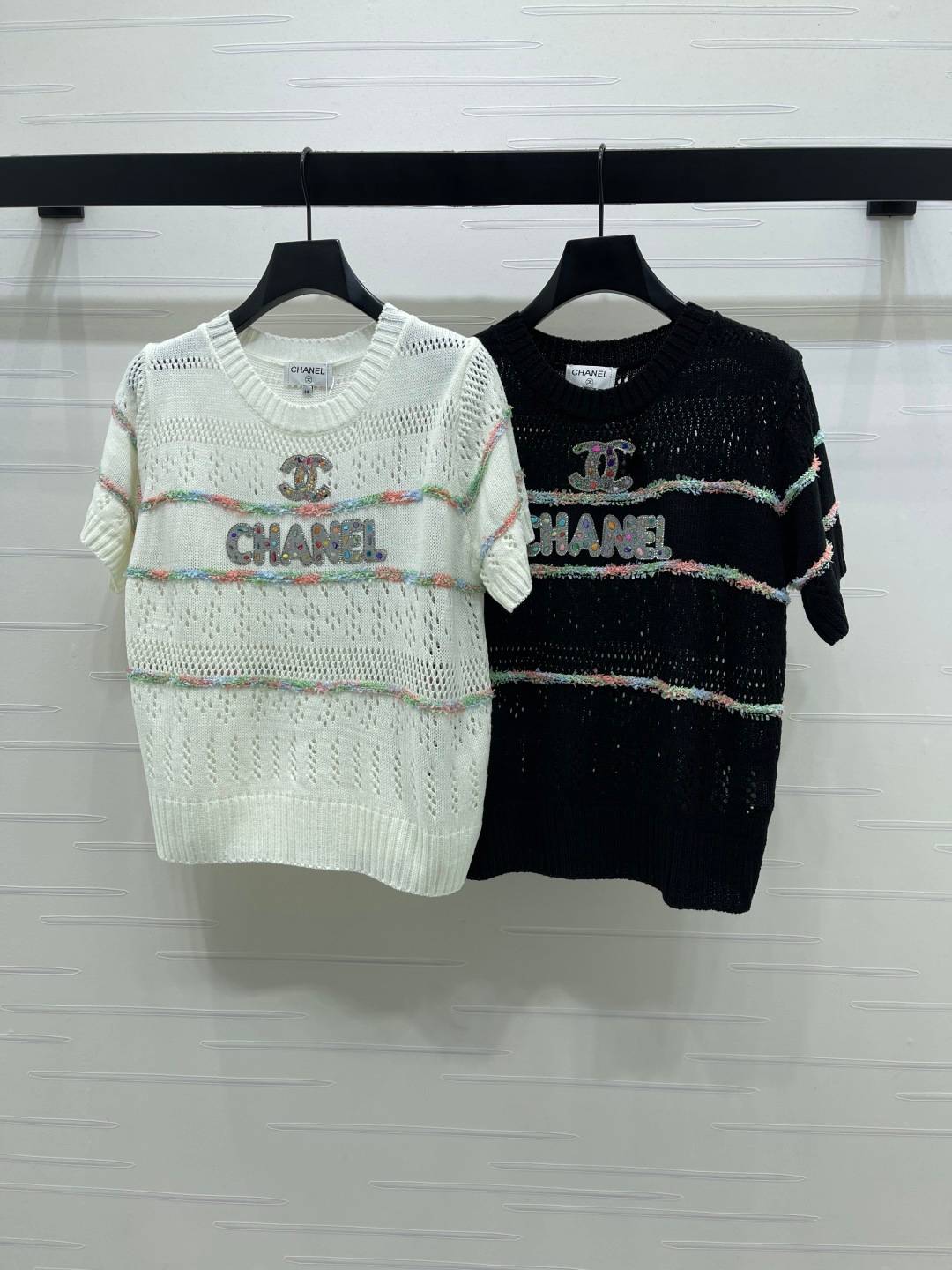 CHANEL シャネル ニットカーディガン 半袖 クルーネック ホワイト