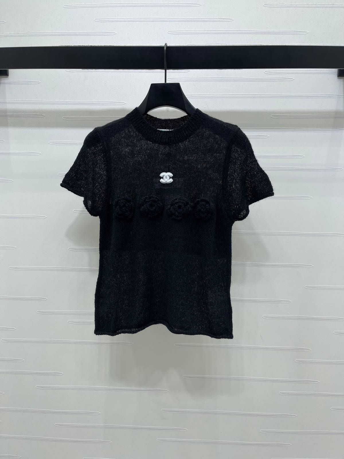 CHANEL シャネル ニットカーディガン 半袖 クルーネック ブラック