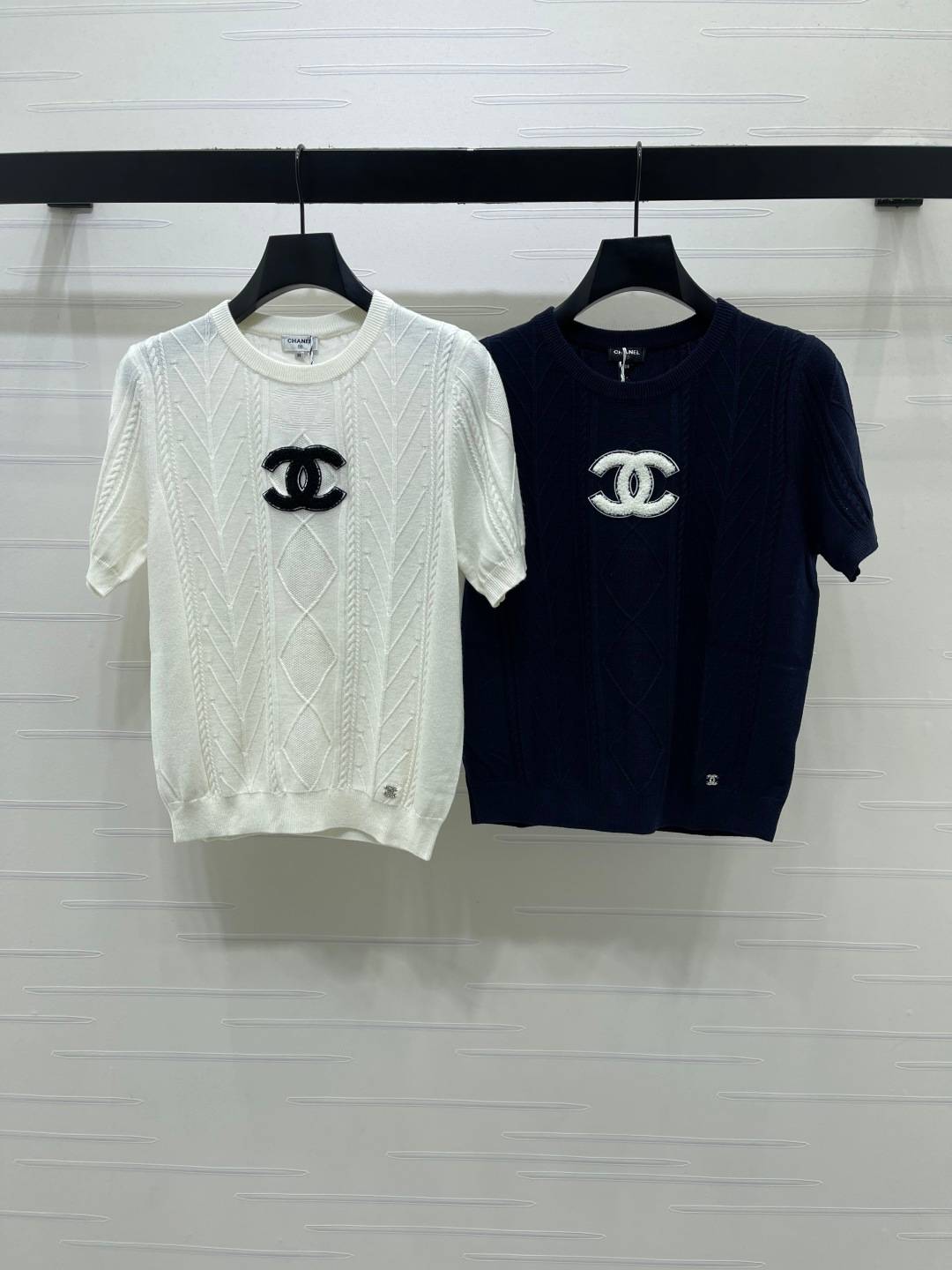 CHANEL シャネル ニットカーディガン クルーネック 半袖 ブラック ベージュ