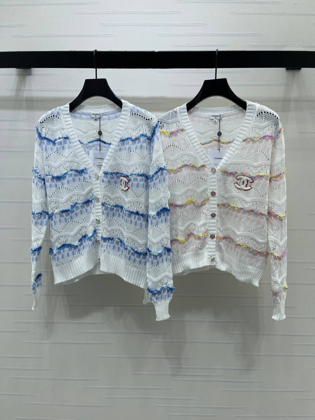 CHANEL シャネル ニットカーディガン 長袖 Vネック ブルー