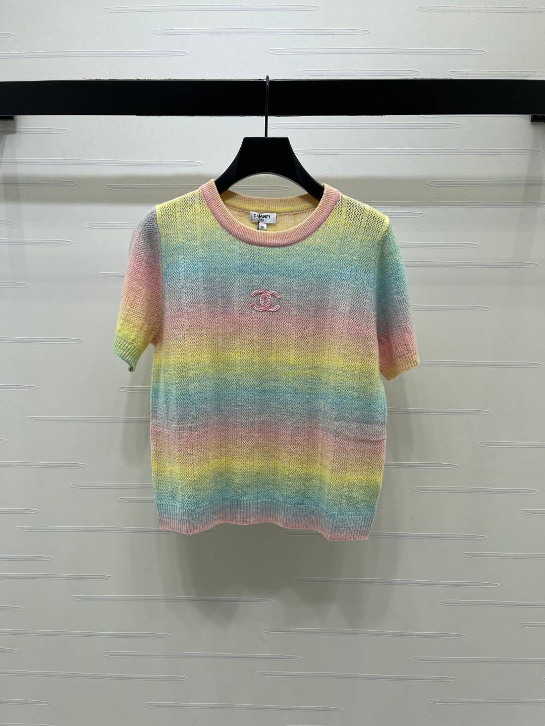 CHANEL シャネル リブニット 半袖 クルーネック ピンク