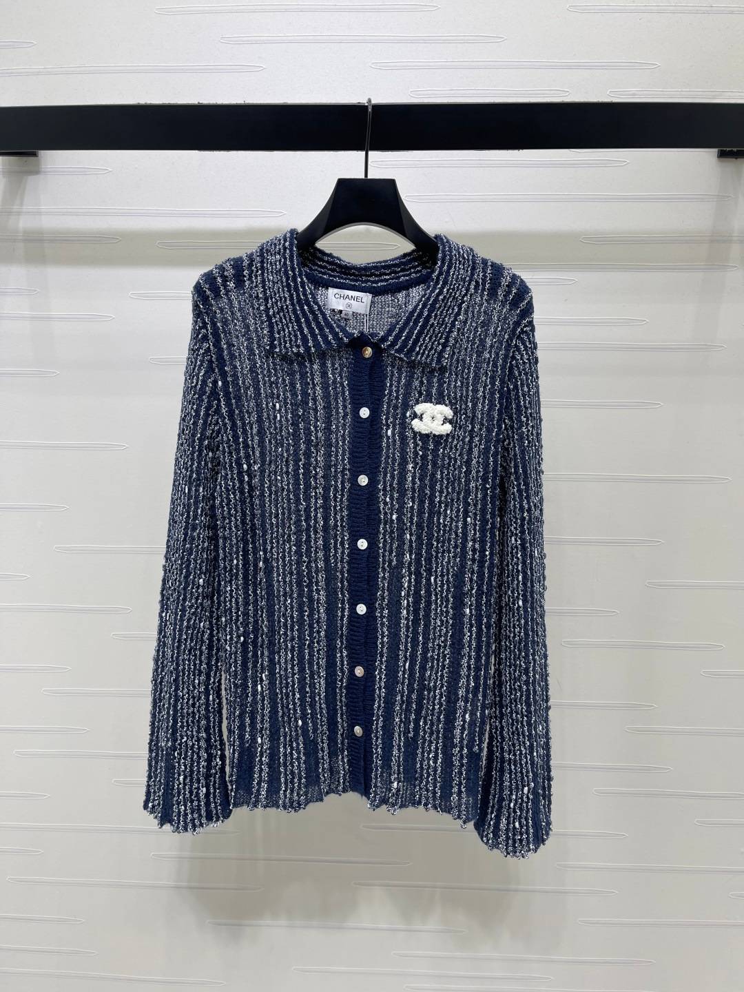 CHANEL シャネル ニットカーディガン 長袖 ボタン ブルー