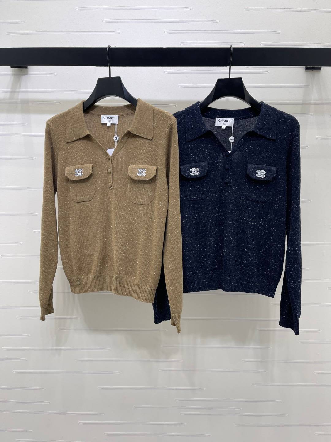 CHANEL シャネル ニットジャケット 長袖 Vネック ブラック ベージュ