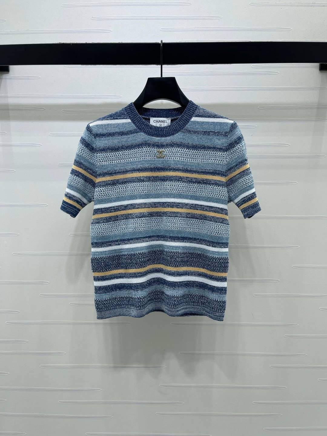 CHANEL シャネル ニットカーディガン 半袖 ロング丈 ブルー