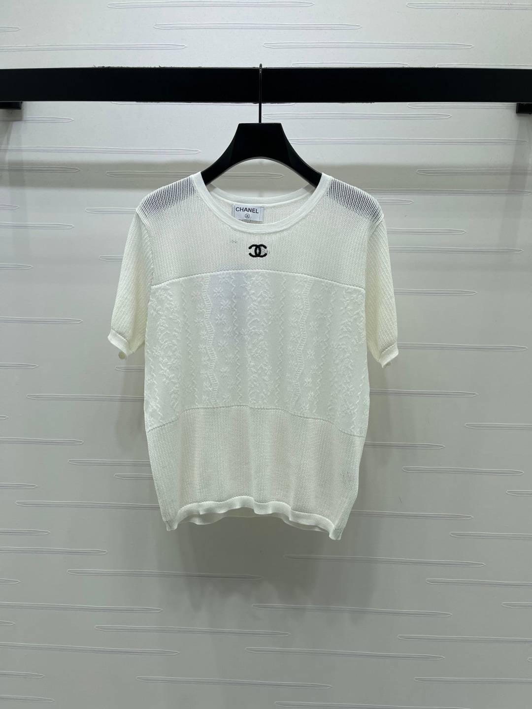 CHANEL シャネル ニットカーディガン 半袖 クルーネック 白
