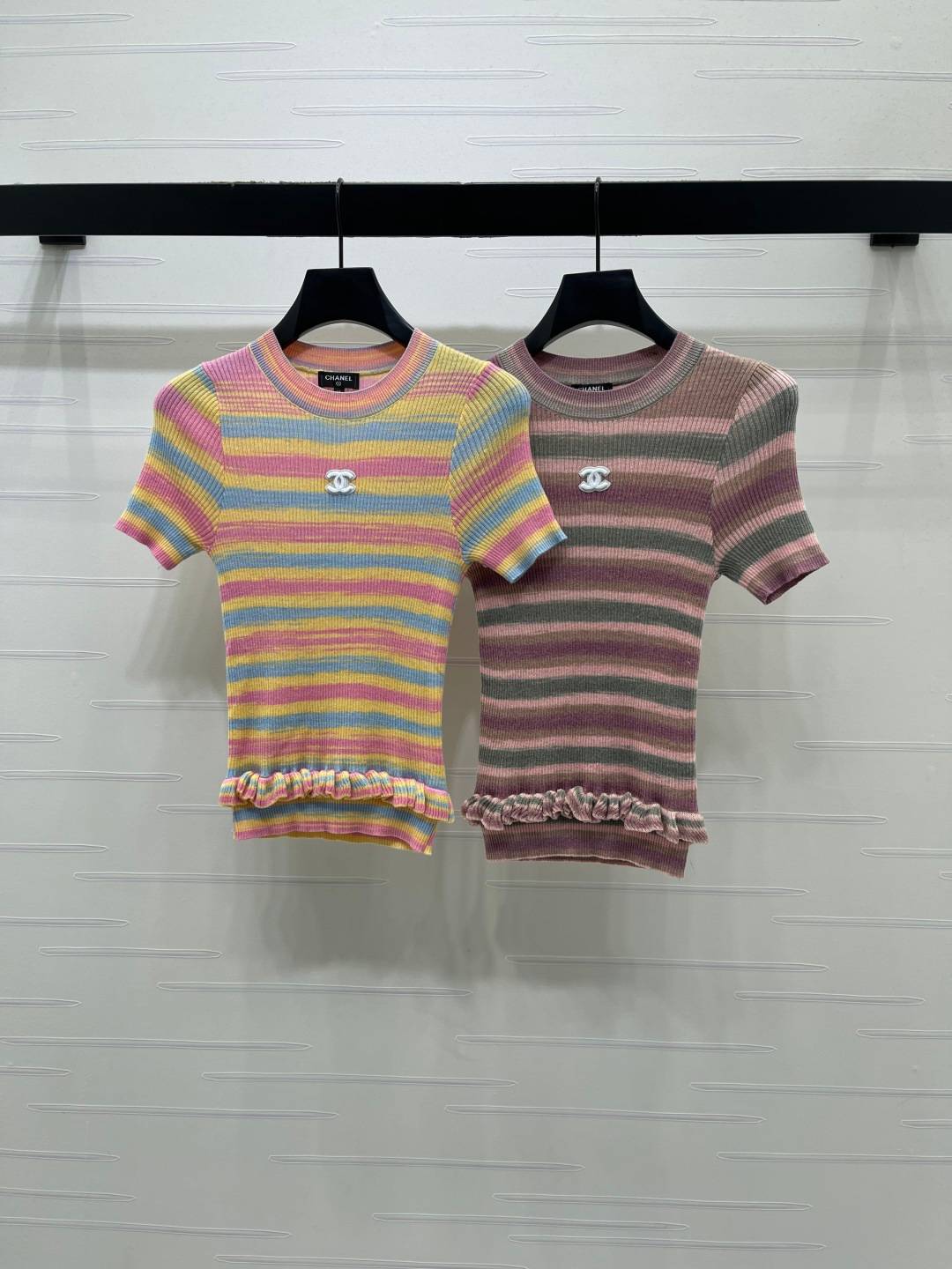 CHANEL シャネル リブニット 半袖 クルーネック レディース マルチカラー