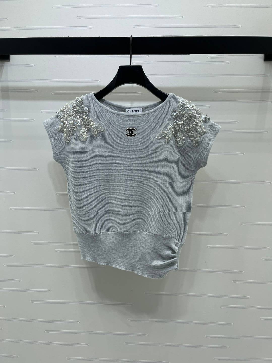 CHANEL シャネル ニットジャケット 半袖 クルーネック ブラック