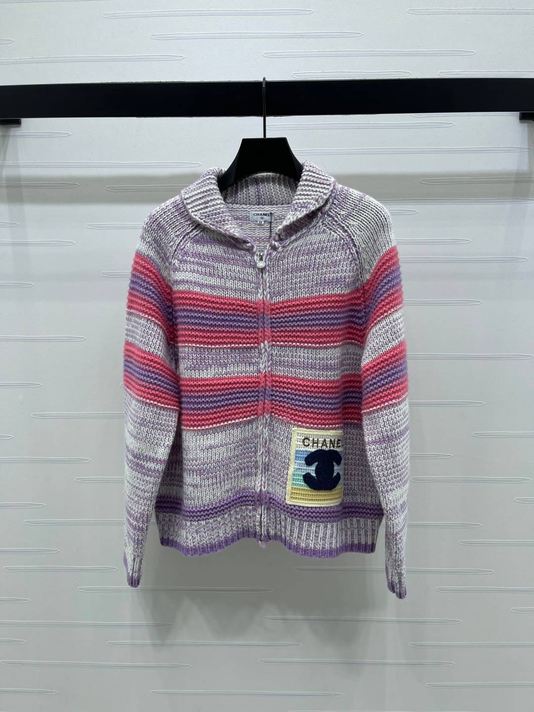 CHANEL シャネル ニットカーディガン 長袖 ボタン ピンク パープル