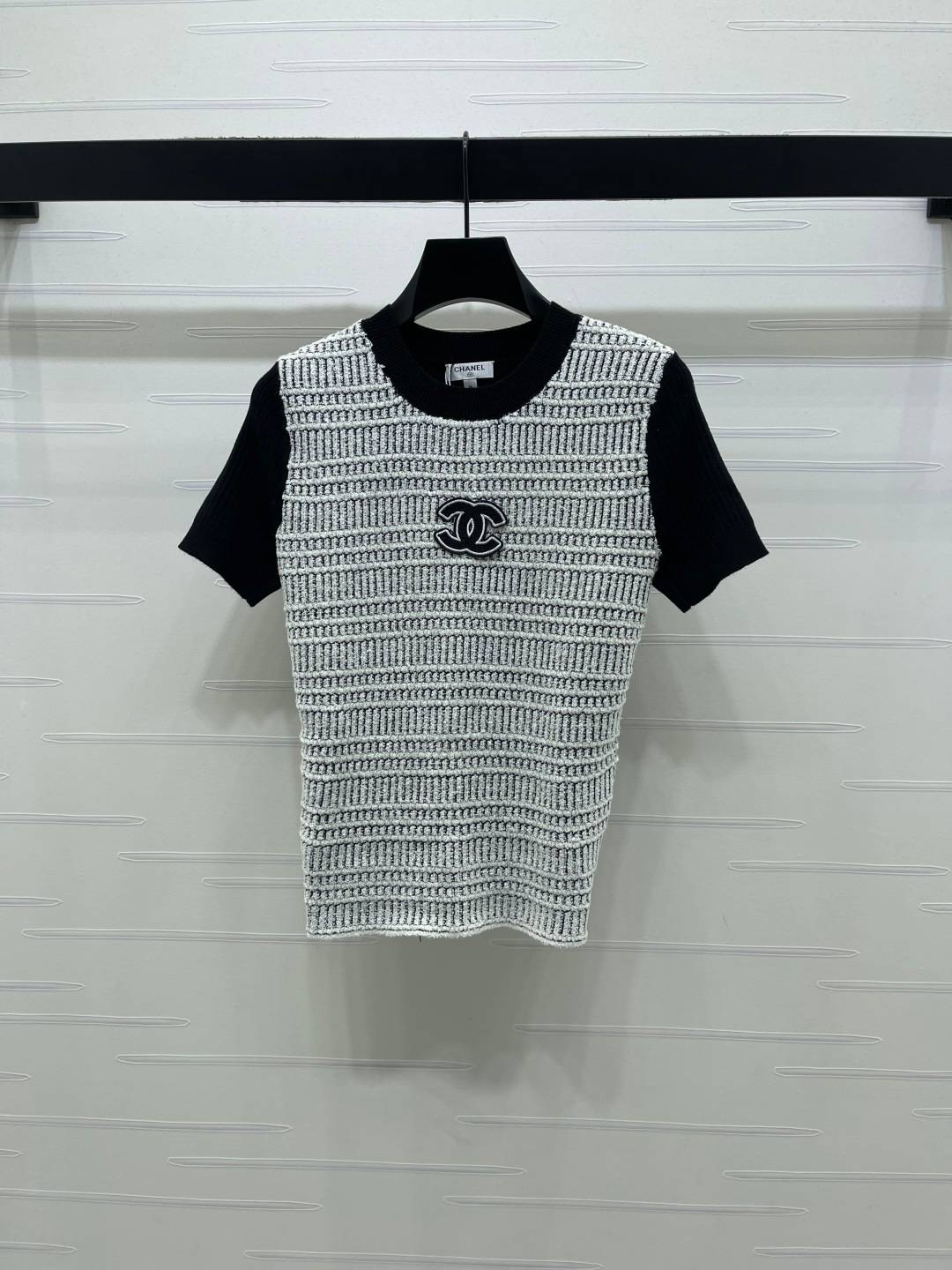 CHANEL シャネル ニットシャツ 半袖 クルーネック ブラック