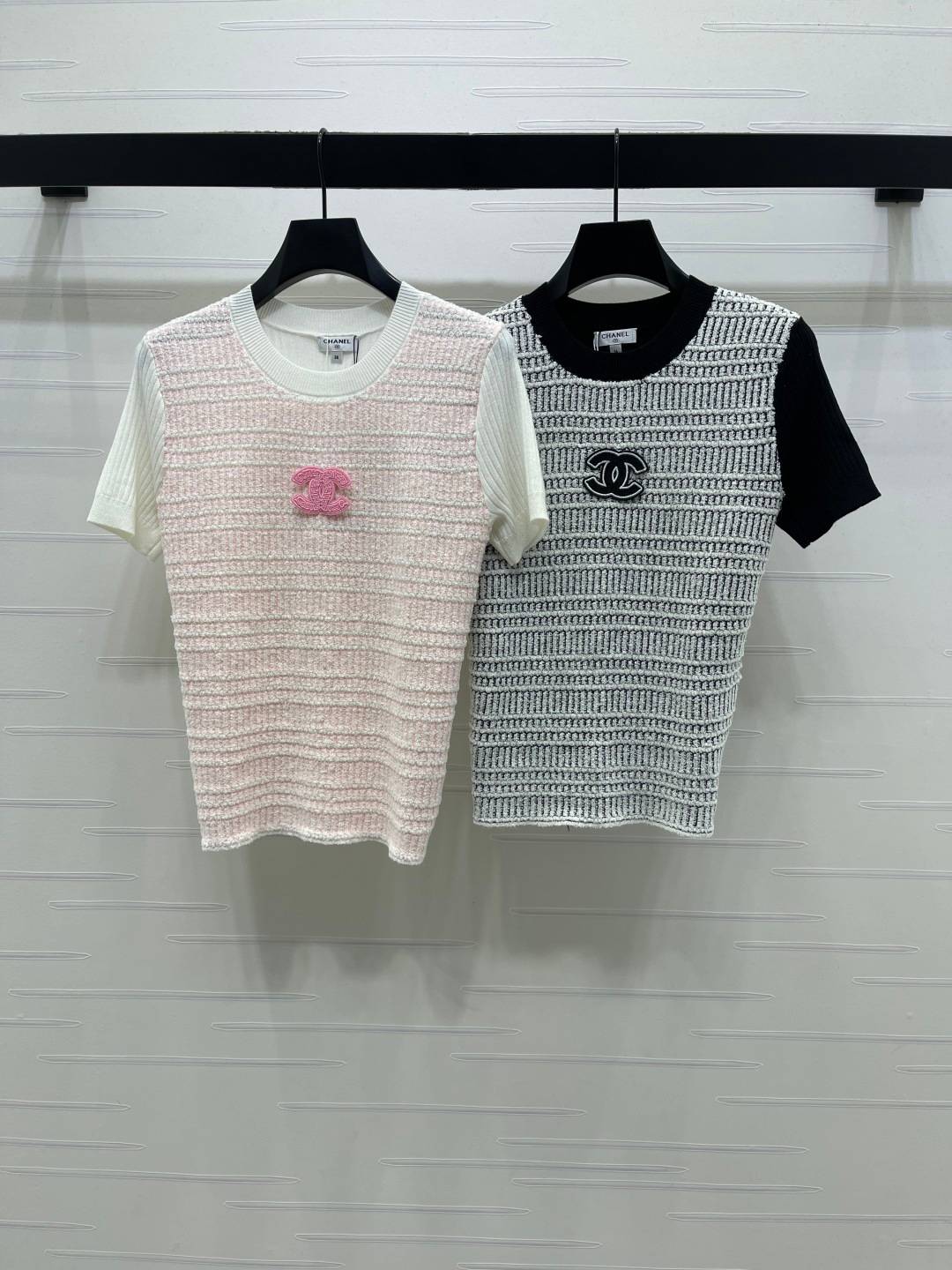 CHANEL シャネル ニットカーディガン クルーネック 半袖 ピンク