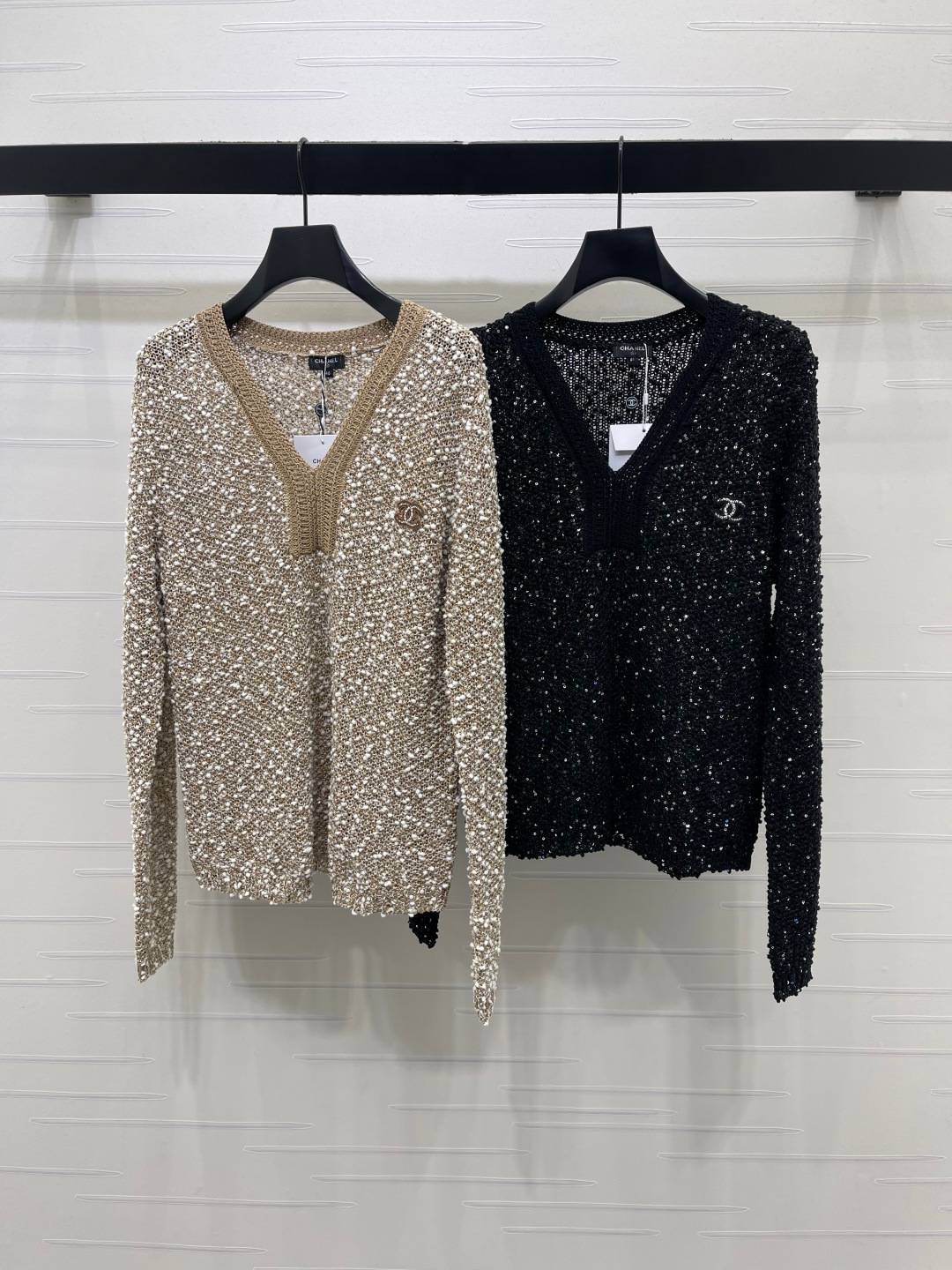 CHANEL シャネル Vネック 長袖 ニットカーディガン ブラック ベージュ