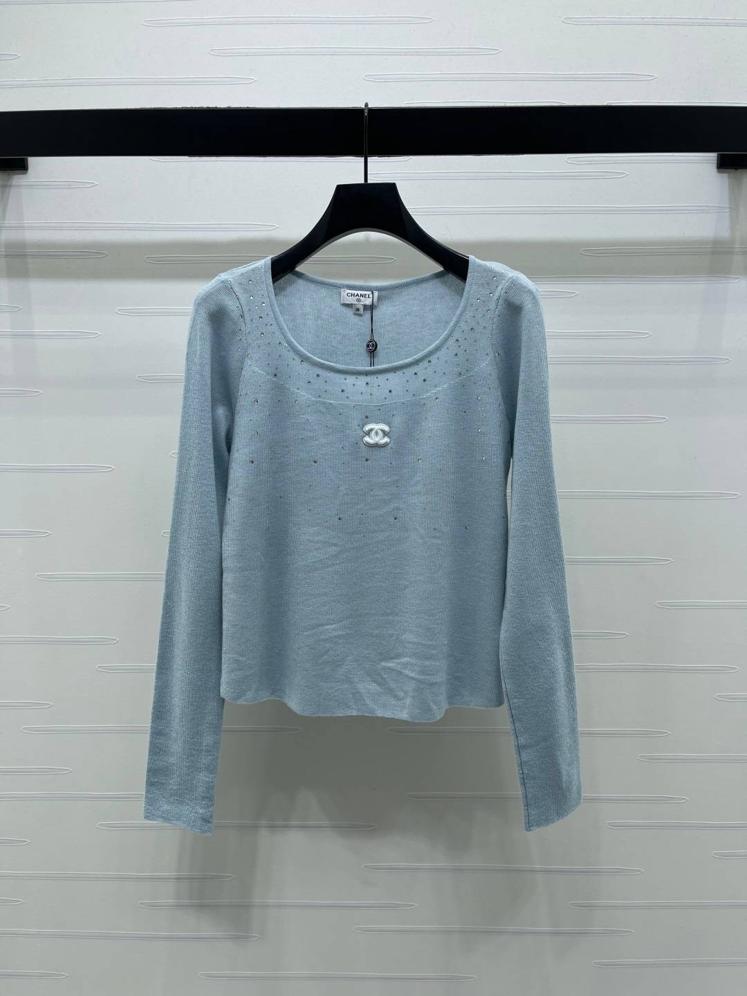 CHANEL シャネル ニット 長袖 クルーネック ライトブルー