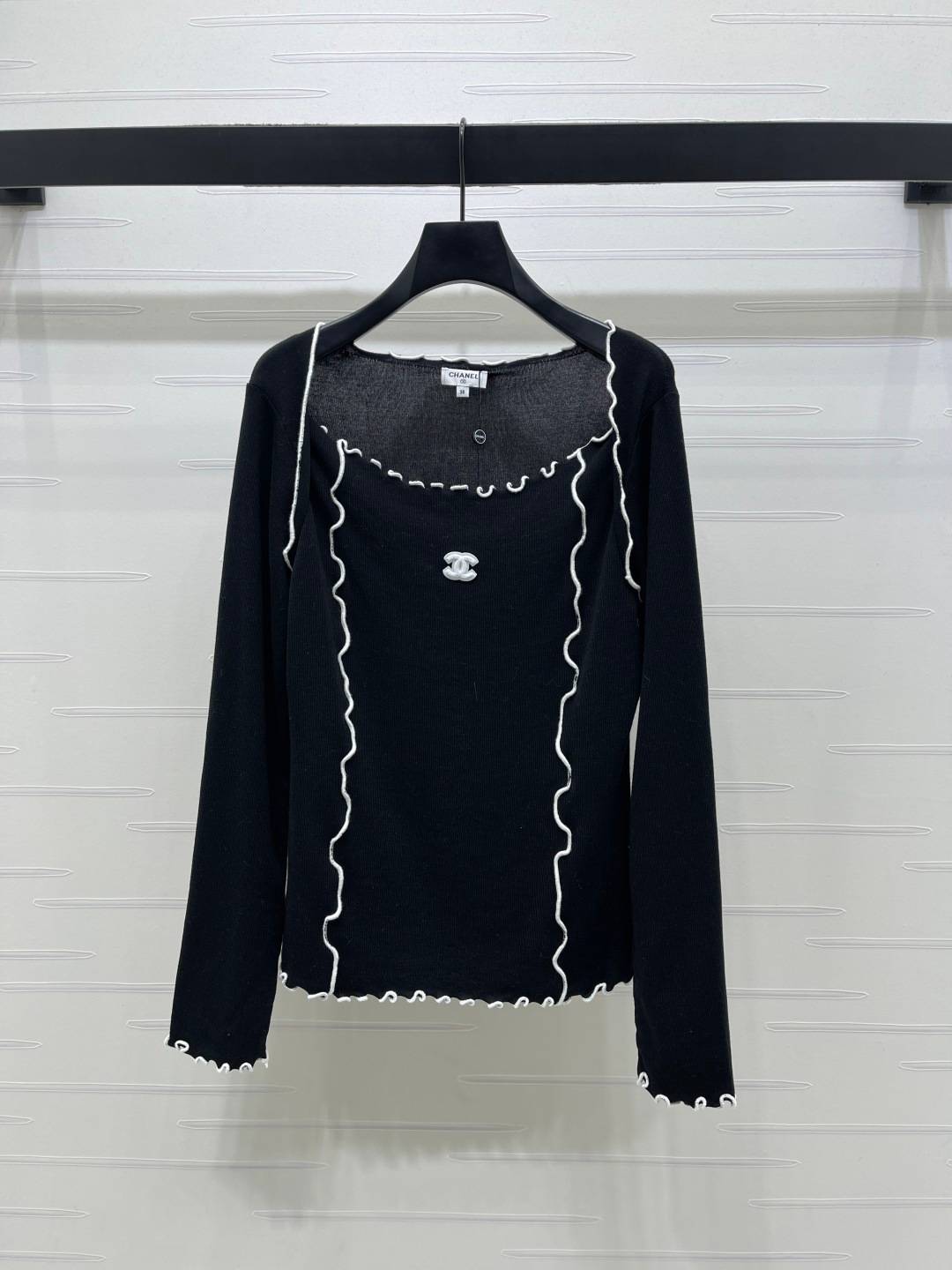 CHANEL シャネル ニット 長袖 ショート丈 フリル ブラック