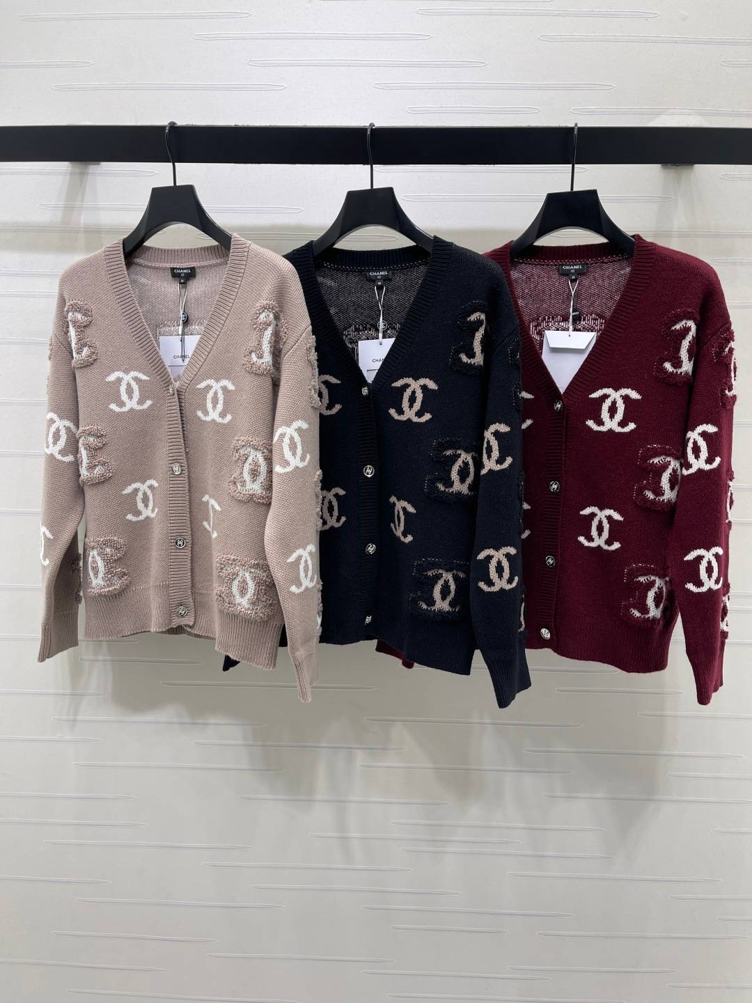 CHANEL シャネル Vネック 長袖 カーディガン ブラウン ネイビー レッド
