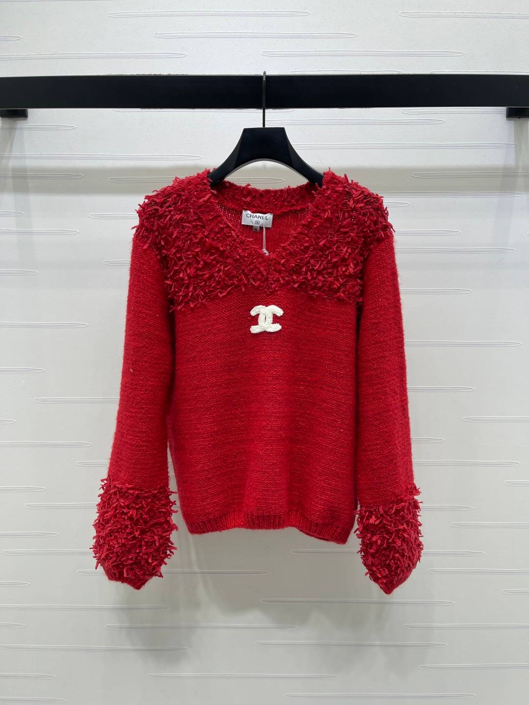 CHANEL シャネル ニットカーディガン Vネック 長袖 レッド